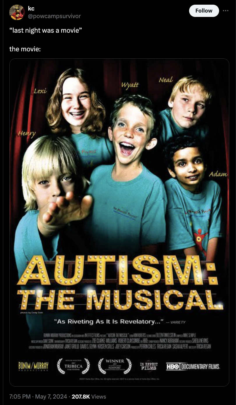 autism musical - "last night was a movie" the movie Henry Neal Adam Autism The Musical "As Riveting As It Is Revelatory...w Trica Views Hbo Documentary Flms